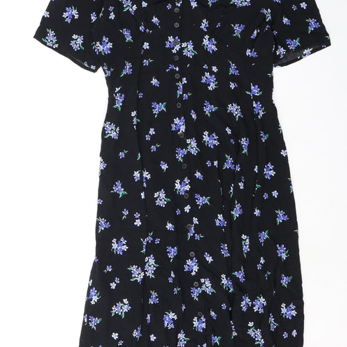 nobodyschild Womens Black Floral Viscose Maxi Size 10 Collared Button