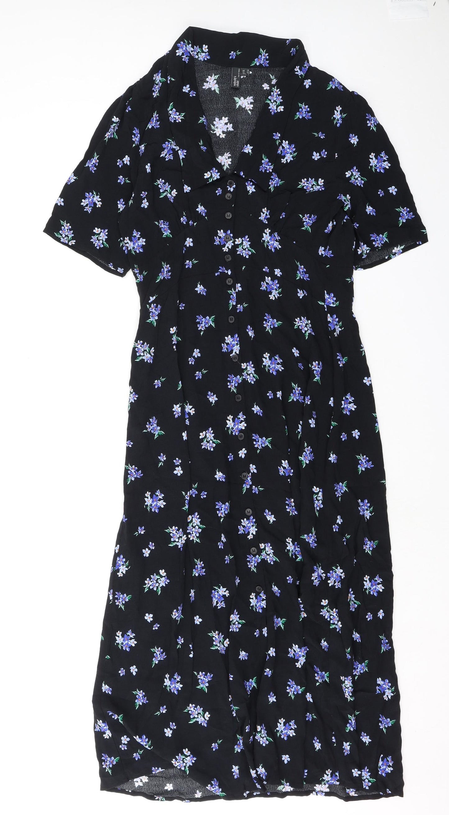 nobodyschild Womens Black Floral Viscose Maxi Size 10 Collared Button