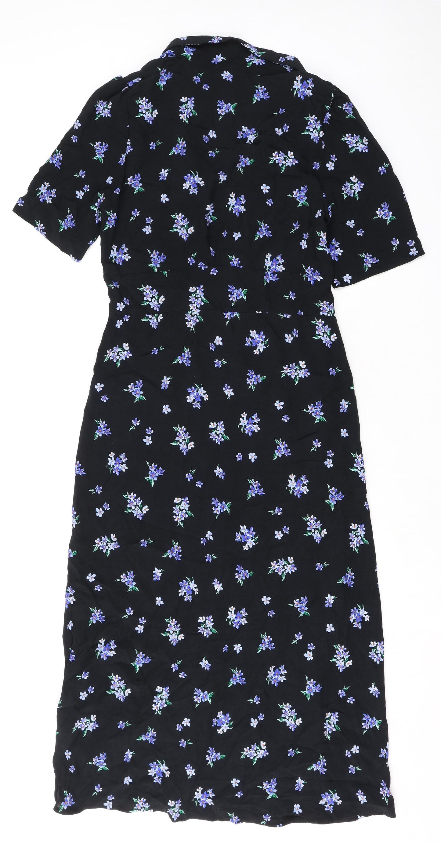 nobodyschild Womens Black Floral Viscose Maxi Size 10 Collared Button