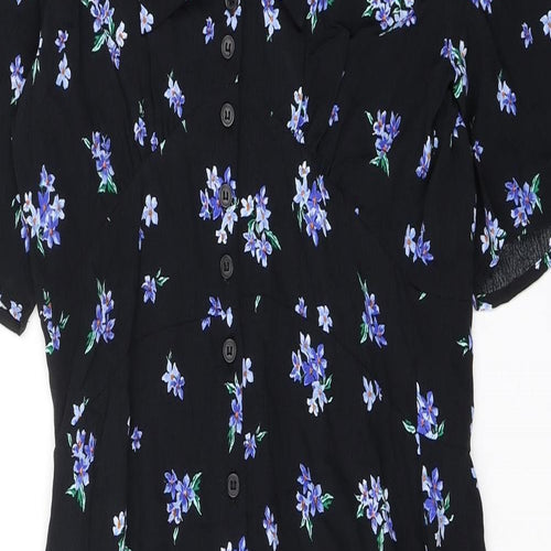nobodyschild Womens Black Floral Viscose Maxi Size 10 Collared Button