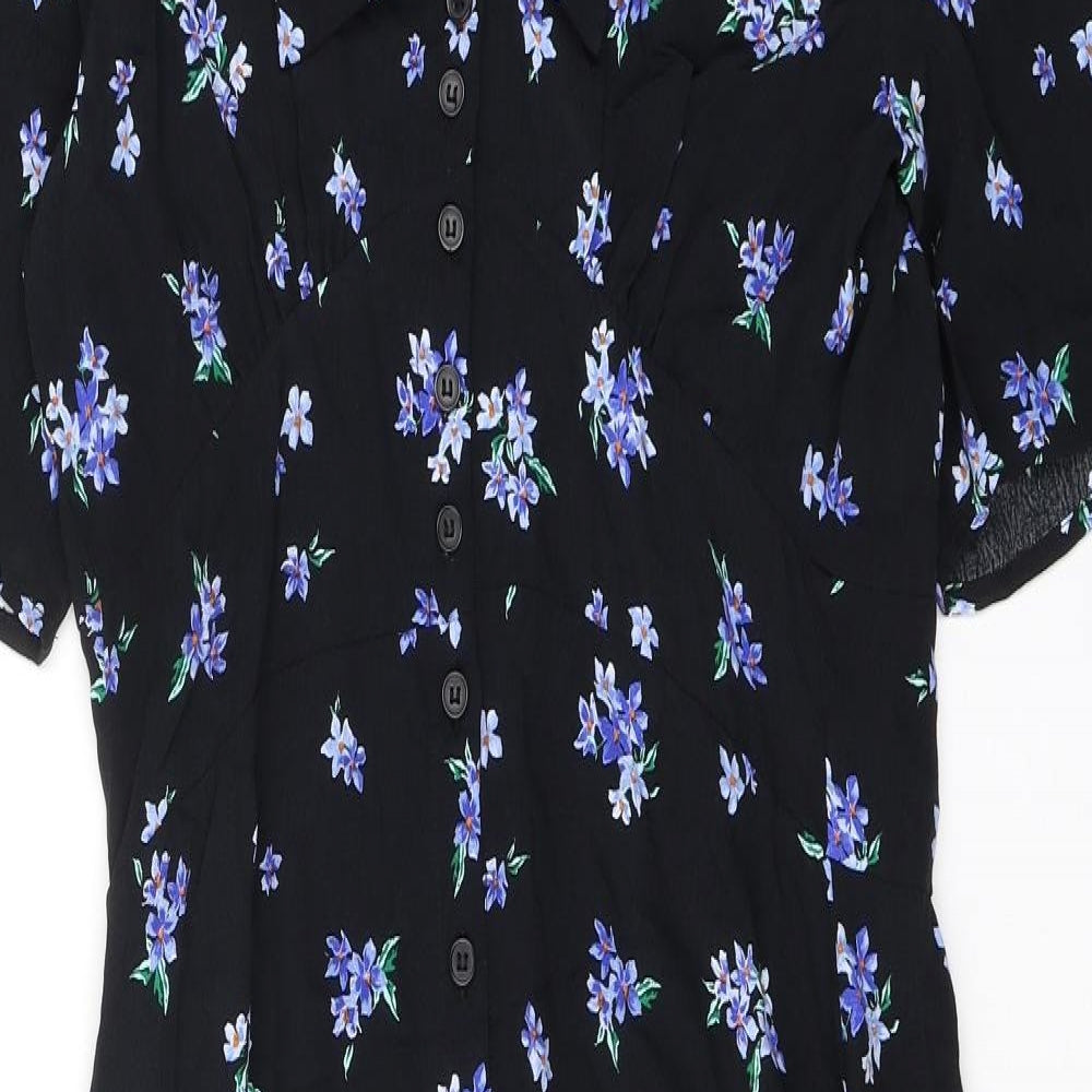 nobodyschild Womens Black Floral Viscose Maxi Size 10 Collared Button