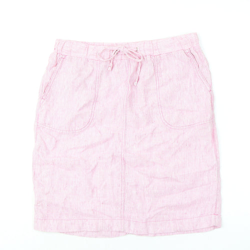 Marks and Spencer Womens Pink Striped Flax A-Line Skirt Size 12 Tie