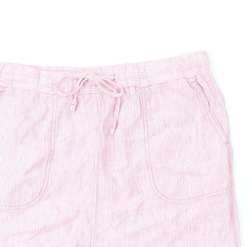 Marks and Spencer Womens Pink Striped Flax A-Line Skirt Size 12 Tie