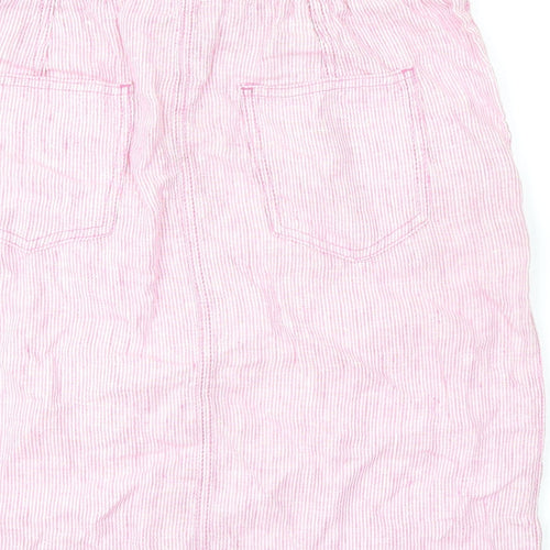Marks and Spencer Womens Pink Striped Flax A-Line Skirt Size 12 Tie