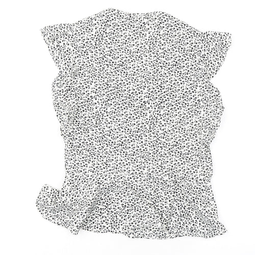 New Look Womens Ivory Floral Polyester Basic T-Shirt Size 12 V-Neck - Ruffle Detail