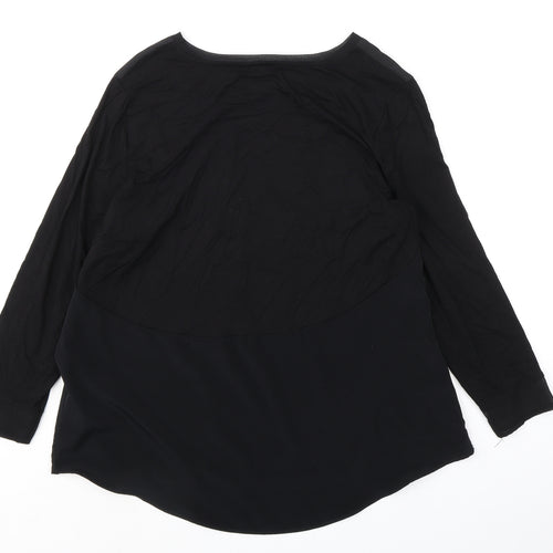 Coast Womens Black Viscose Basic T-Shirt Size 18 Round Neck - Floral Graphic