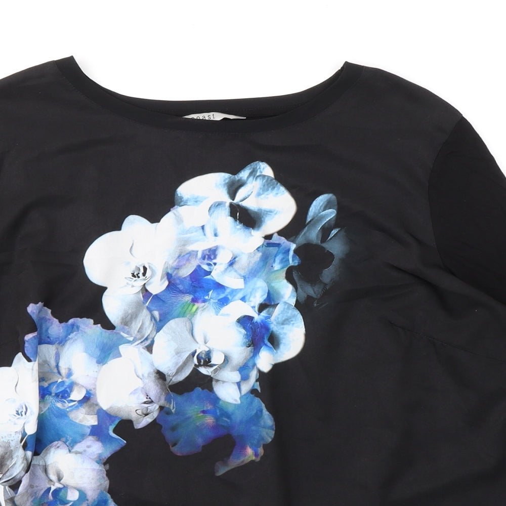 Coast Womens Black Viscose Basic T-Shirt Size 18 Round Neck - Floral Graphic