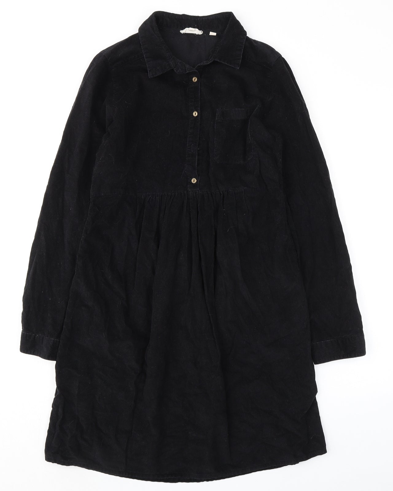 Fat Face Womens Black 100% Cotton Shirt Dress Size 8 Collared Button
