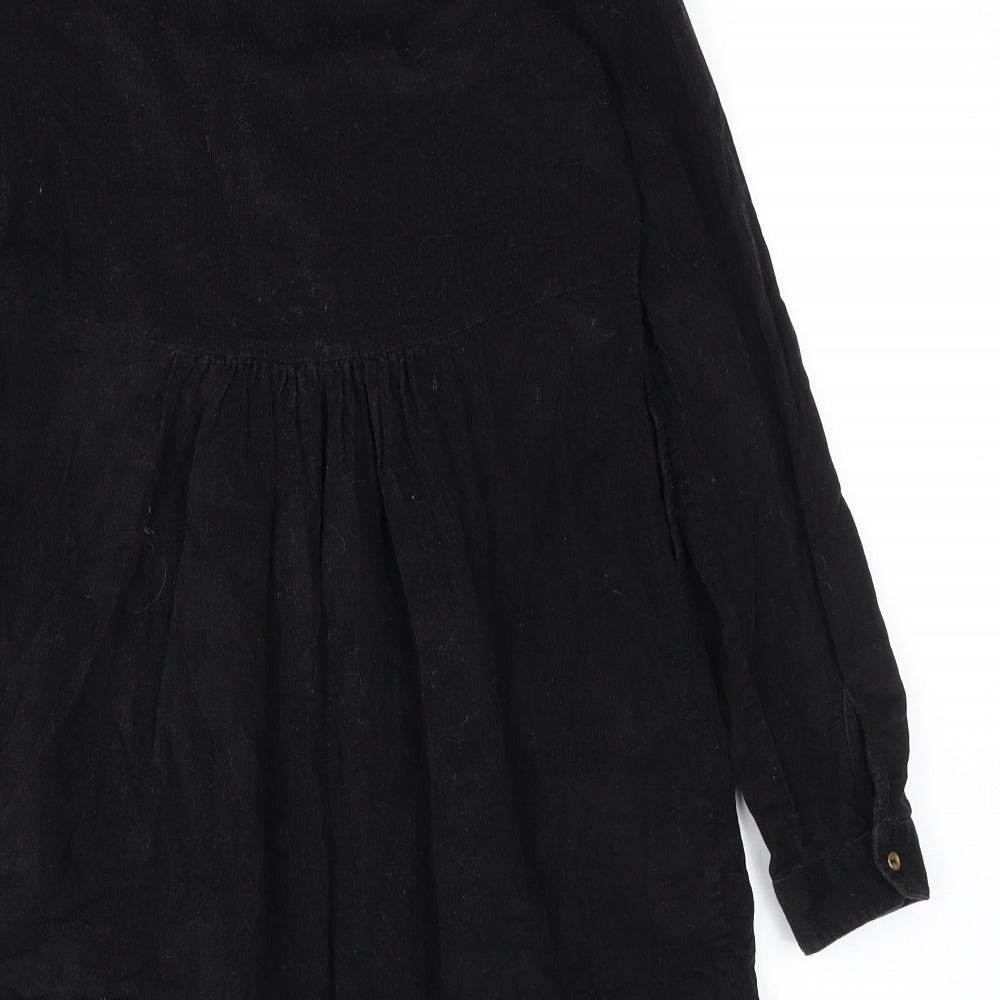 Fat Face Womens Black 100% Cotton Shirt Dress Size 8 Collared Button