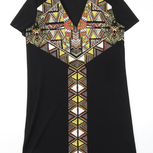 Zara Womens Black Geometric Polyester Kaftan Size S V-Neck Pullover