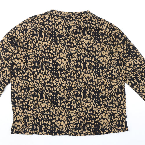 Whistles Womens Black Animal Print Cotton Basic T-Shirt Size S Round Neck - Leopard Print