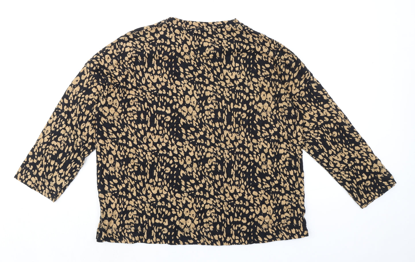 Whistles Womens Black Animal Print Cotton Basic T-Shirt Size S Round Neck - Leopard Print