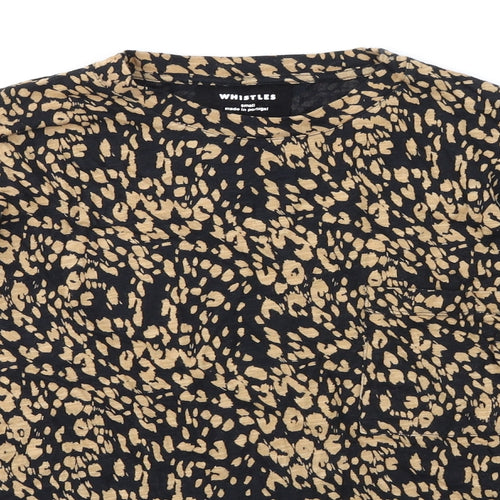 Whistles Womens Black Animal Print Cotton Basic T-Shirt Size S Round Neck - Leopard Print