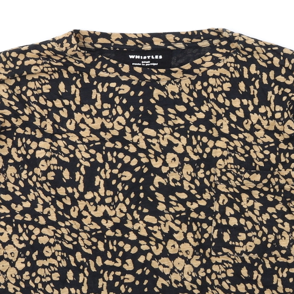 Whistles Womens Black Animal Print Cotton Basic T-Shirt Size S Round Neck - Leopard Print