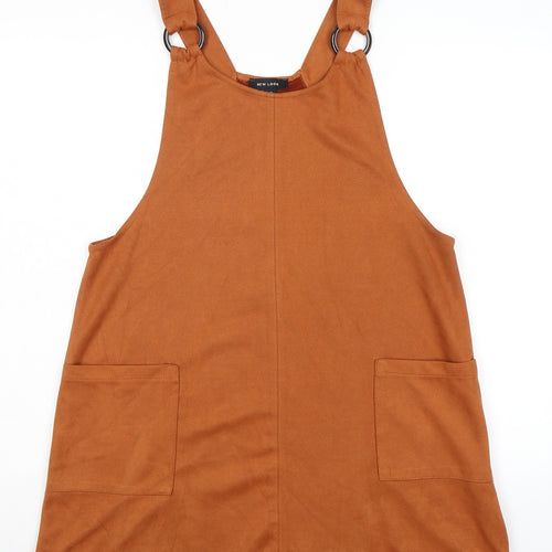 New Look Womens Orange Polyester Pinafore/Dungaree Dress Size 12 Round Neck Pullover