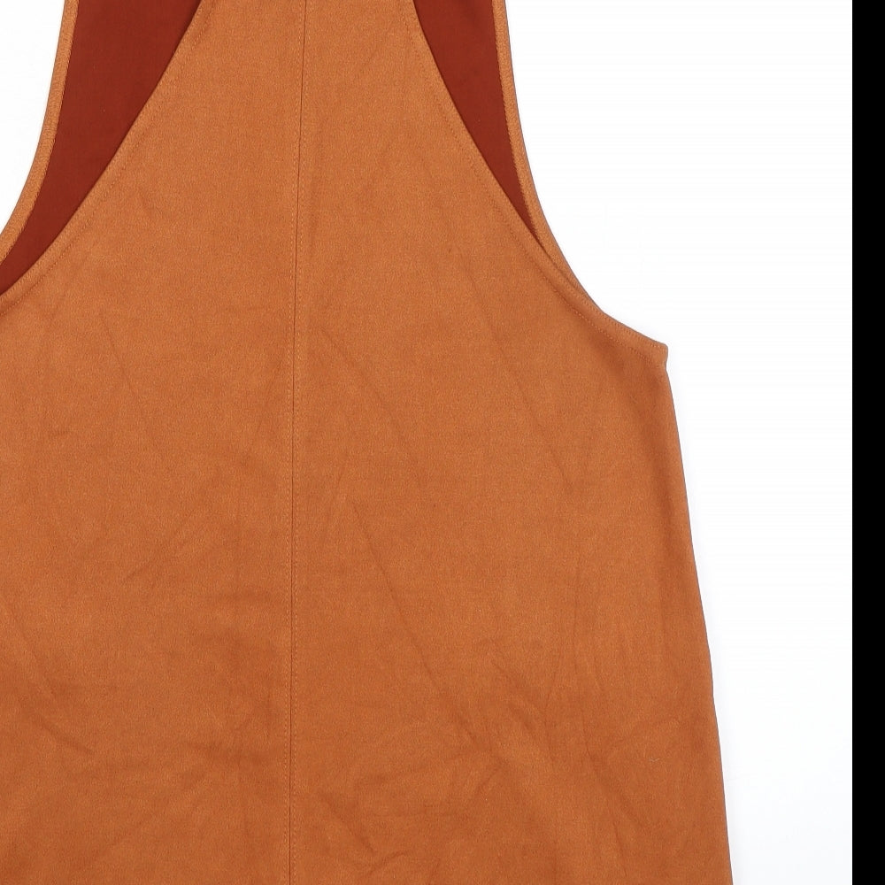 New Look Womens Orange Polyester Pinafore/Dungaree Dress Size 12 Round Neck Pullover