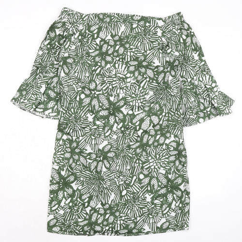 H&M Womens Green Floral Polyester A-Line Size 10 Off the Shoulder Pullover