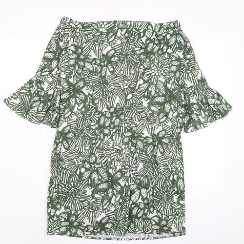 H&M Womens Green Floral Polyester A-Line Size 10 Off the Shoulder Pullover