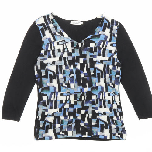 Paraphrase Womens Multicoloured V-Neck Geometric Wool Pullover Jumper Size 12
