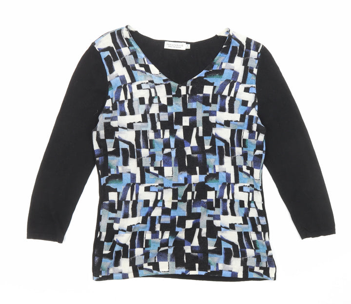 Paraphrase Womens Multicoloured V-Neck Geometric Wool Pullover Jumper Size 12