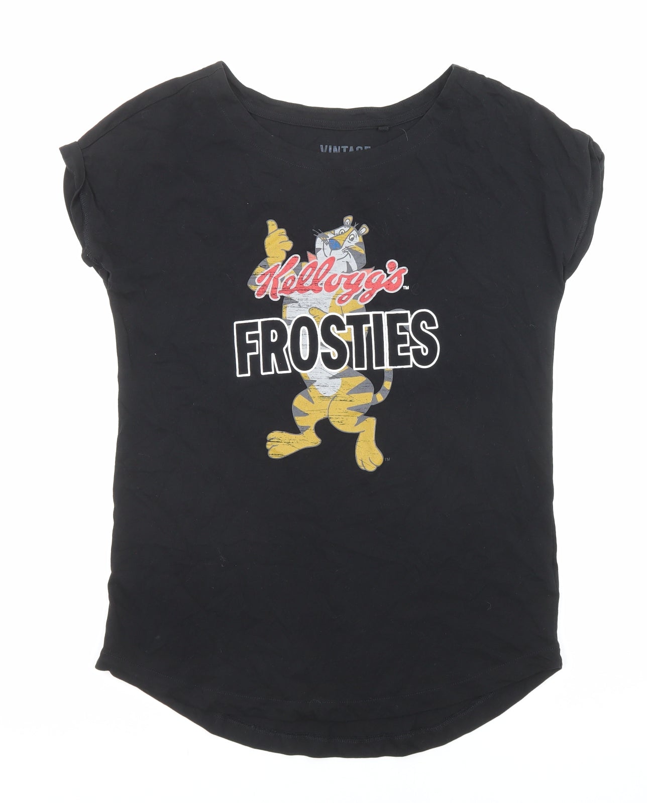 NEXT Womens Black Cotton Basic T-Shirt Size 8 Round Neck - Kellogg's, Frosties