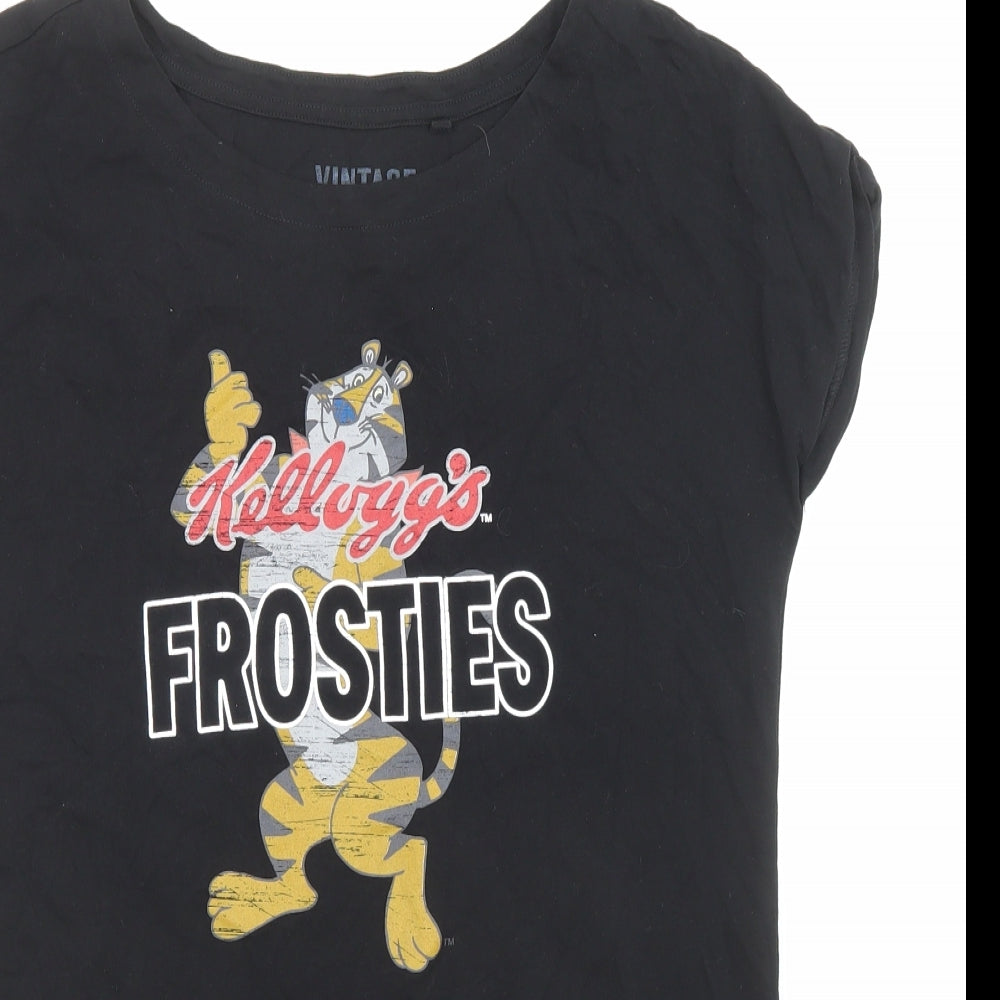 NEXT Womens Black Cotton Basic T-Shirt Size 8 Round Neck - Kellogg's, Frosties