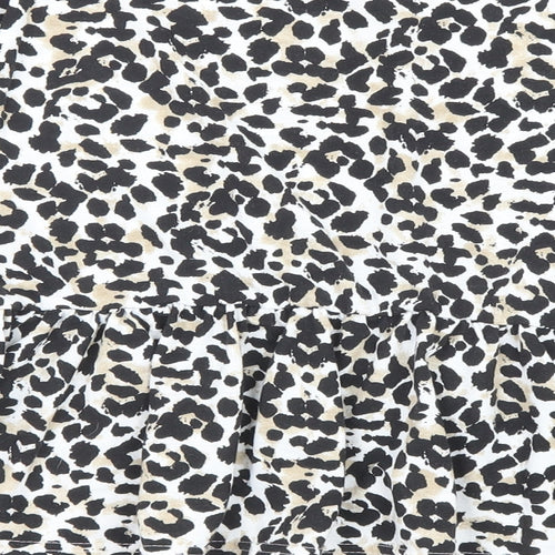 Wednesday's Girl Womens Beige Animal Print Polyester Basic T-Shirt Size M Round Neck - Leopard Print