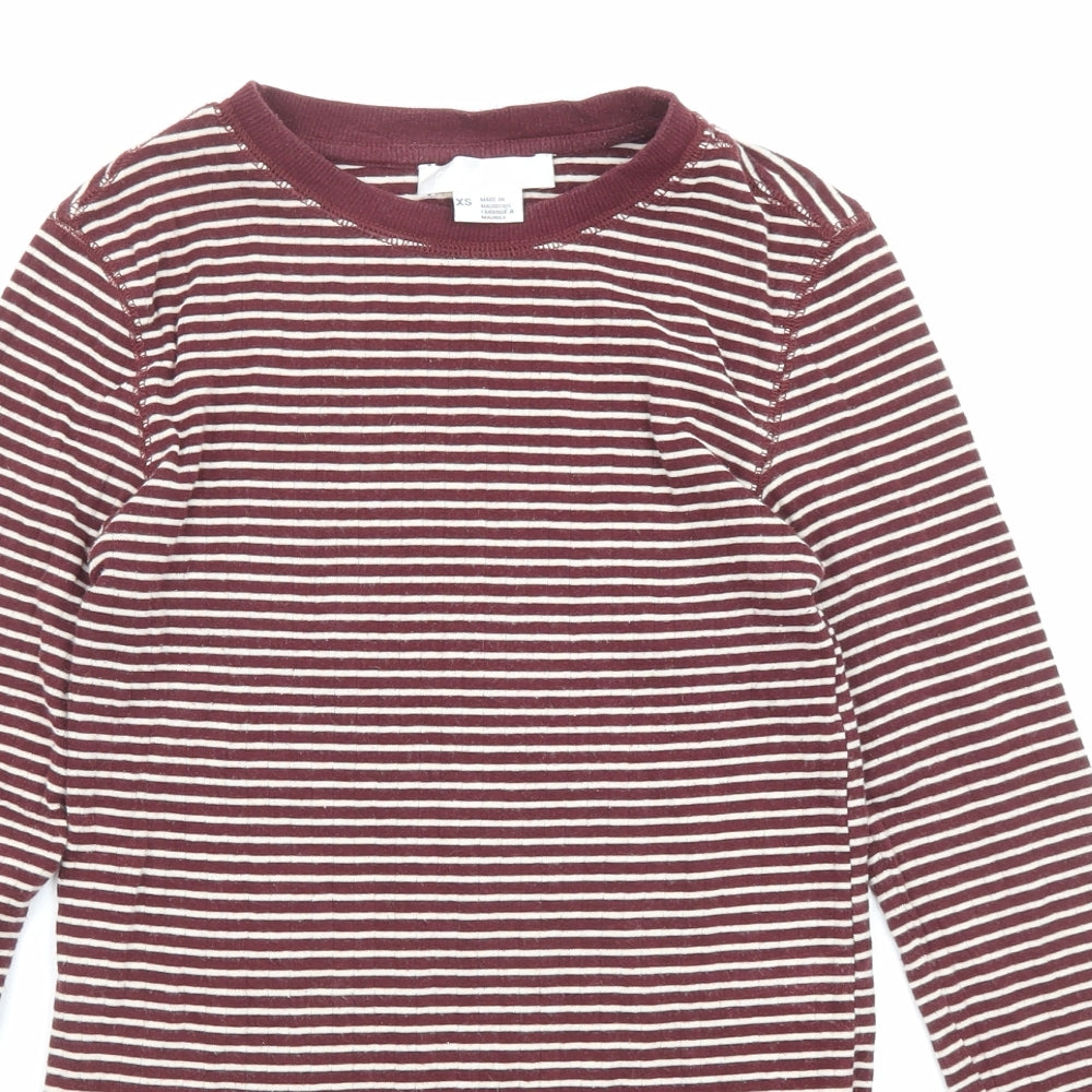 Cooperative Womens Purple Striped Cotton Basic T-Shirt Size XS Round Neck
