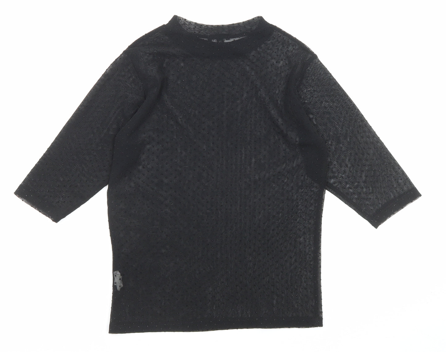 River Island Womens Black Polka Dot Polyester Basic T-Shirt Size 8 Mock Neck - Sheer