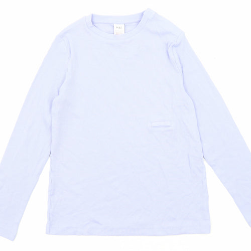 Marks and Spencer Girls Purple Cotton Basic T-Shirt Size 9-10 Years Round Neck Pullover