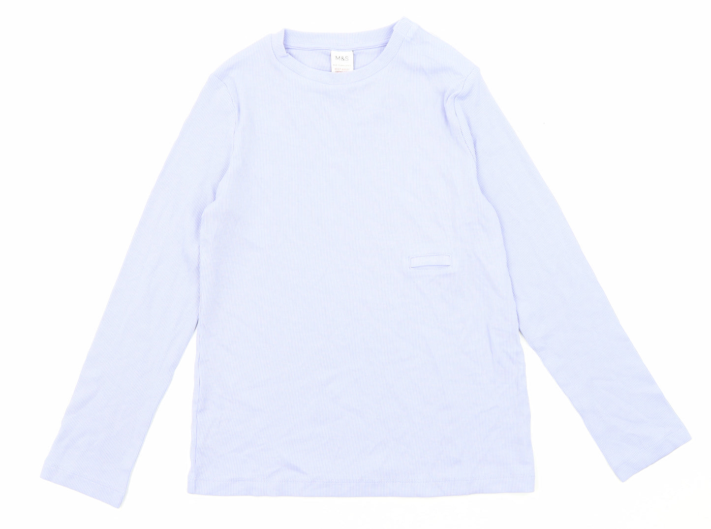 Marks and Spencer Girls Purple Cotton Basic T-Shirt Size 9-10 Years Round Neck Pullover