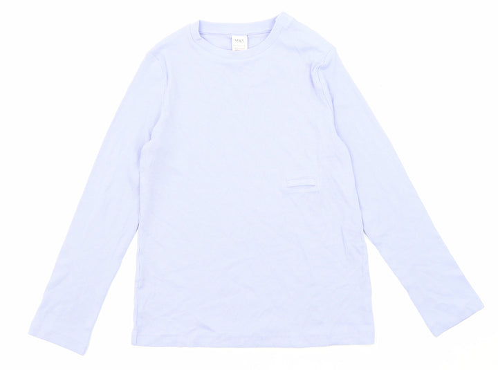 Marks and Spencer Girls Purple Cotton Basic T-Shirt Size 9-10 Years Round Neck Pullover