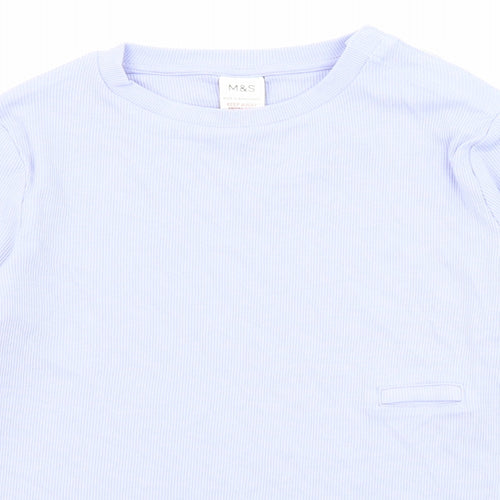 Marks and Spencer Girls Purple Cotton Basic T-Shirt Size 9-10 Years Round Neck Pullover