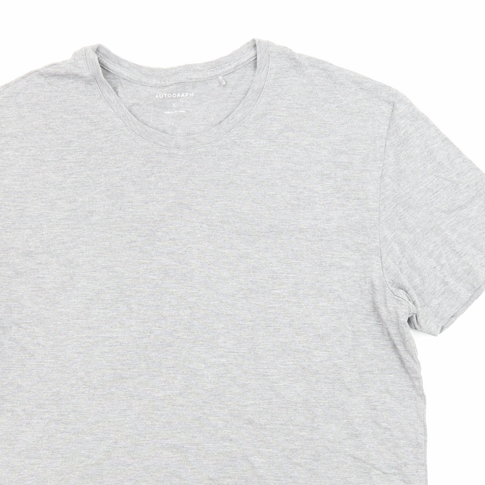 Autograph Mens Grey Cotton T-Shirt Size L Round Neck