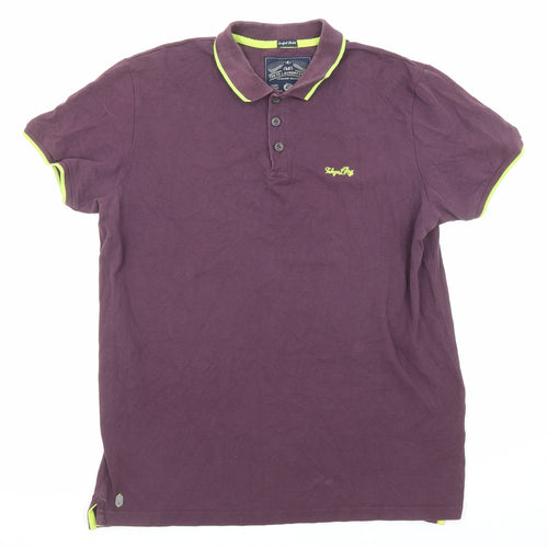 Tokyo Laundry Mens Purple Cotton Polo Size L Collared Button