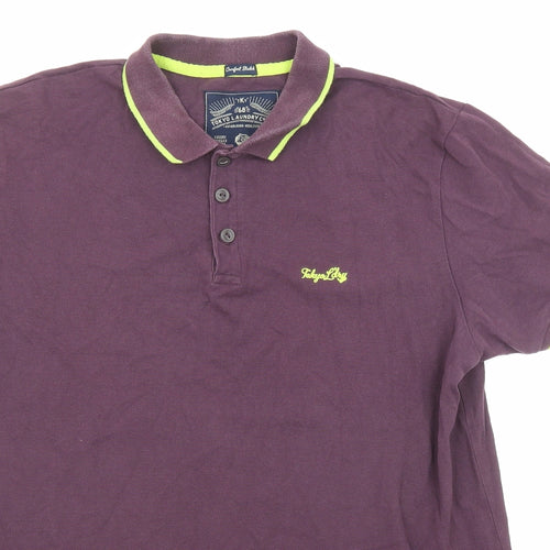 Tokyo Laundry Mens Purple Cotton Polo Size L Collared Button