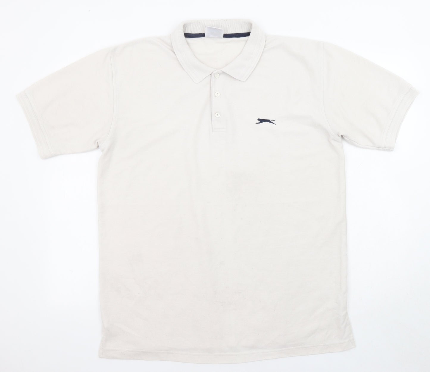 Slazenger Mens Ivory Cotton Polo Size L Collared Button