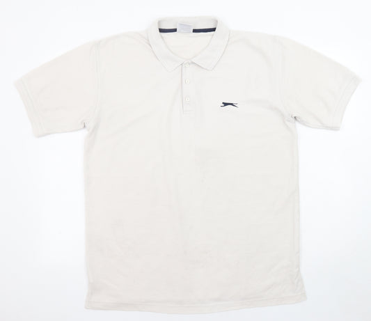 Slazenger Mens Ivory Cotton Polo Size L Collared Button