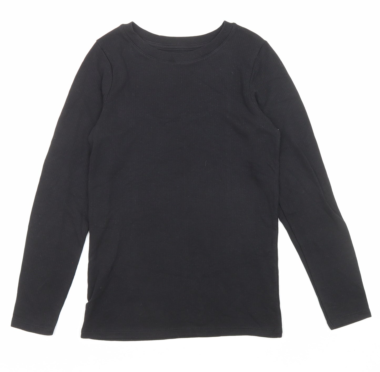 Marks and Spencer Girls Black Cotton Basic T-Shirt Size 13-14 Years Round Neck Pullover