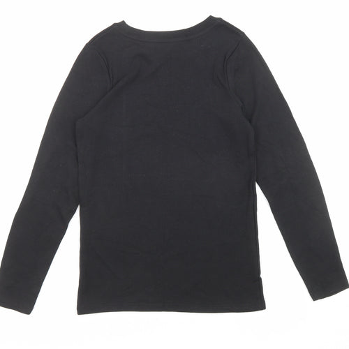 Marks and Spencer Girls Black Cotton Basic T-Shirt Size 13-14 Years Round Neck Pullover