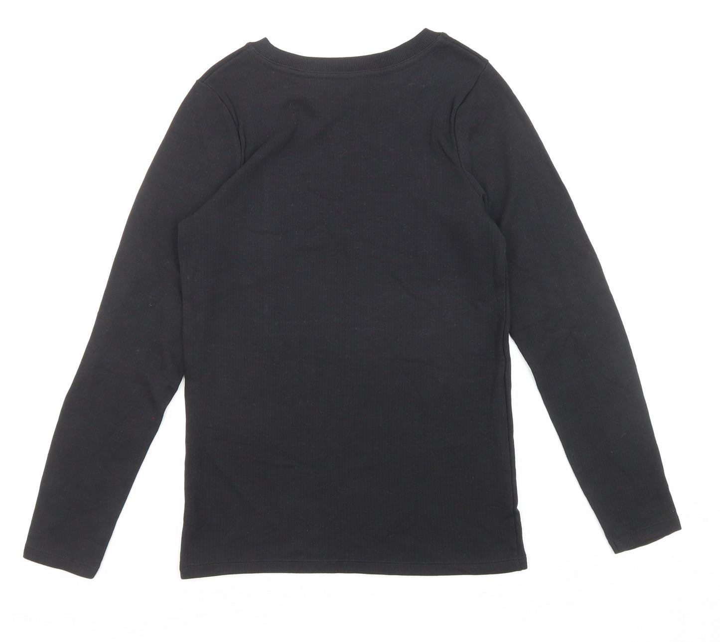 Marks and Spencer Girls Black Cotton Basic T-Shirt Size 13-14 Years Round Neck Pullover