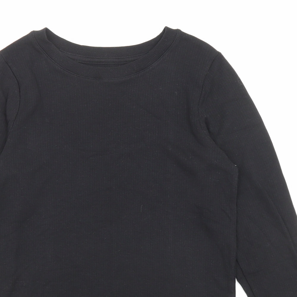 Marks and Spencer Girls Black Cotton Basic T-Shirt Size 13-14 Years Round Neck Pullover