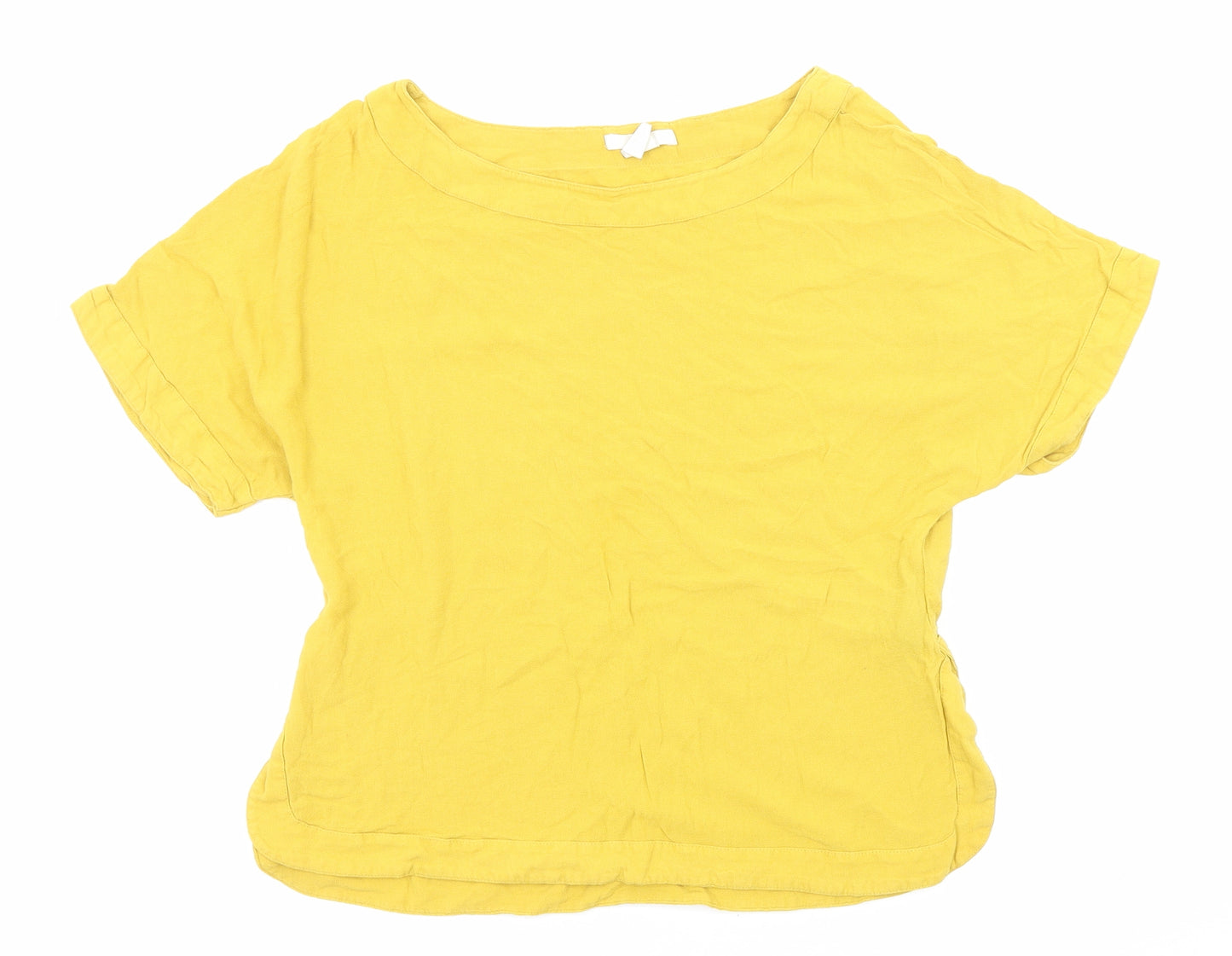 H&M Womens Yellow Viscose Basic T-Shirt Size 4 Round Neck