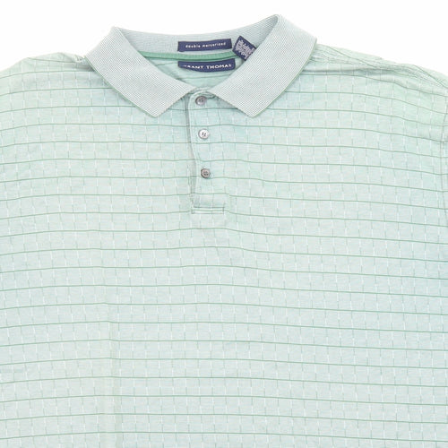 Grant Thomas Mens Green Striped Cotton Polo Size M Collared Button