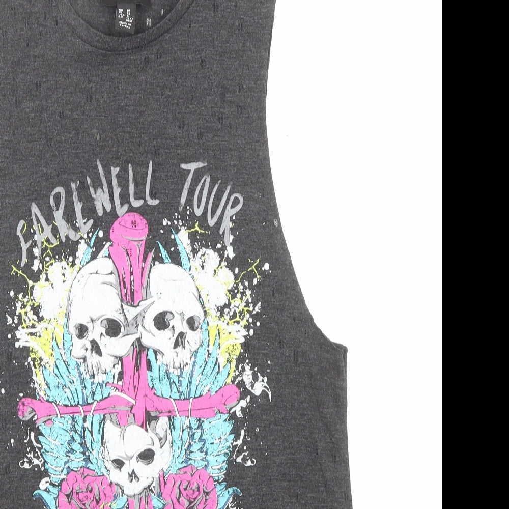 New Look Womens Grey Polyester Basic T-Shirt Size 10 Round Neck - 1984, Skulls