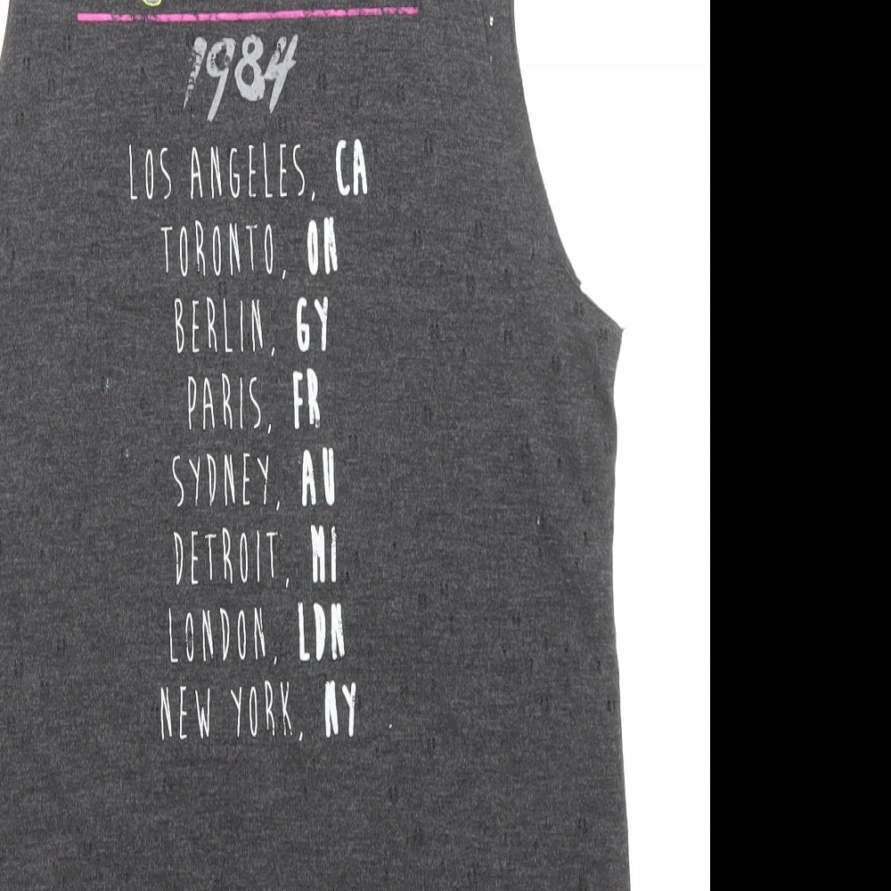 New Look Womens Grey Polyester Basic T-Shirt Size 10 Round Neck - 1984, Skulls