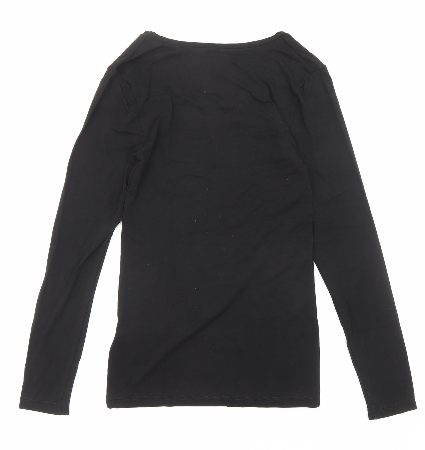Marks and Spencer Womens Black Acrylic Basic T-Shirt Size 12 Scoop Neck - Thermal