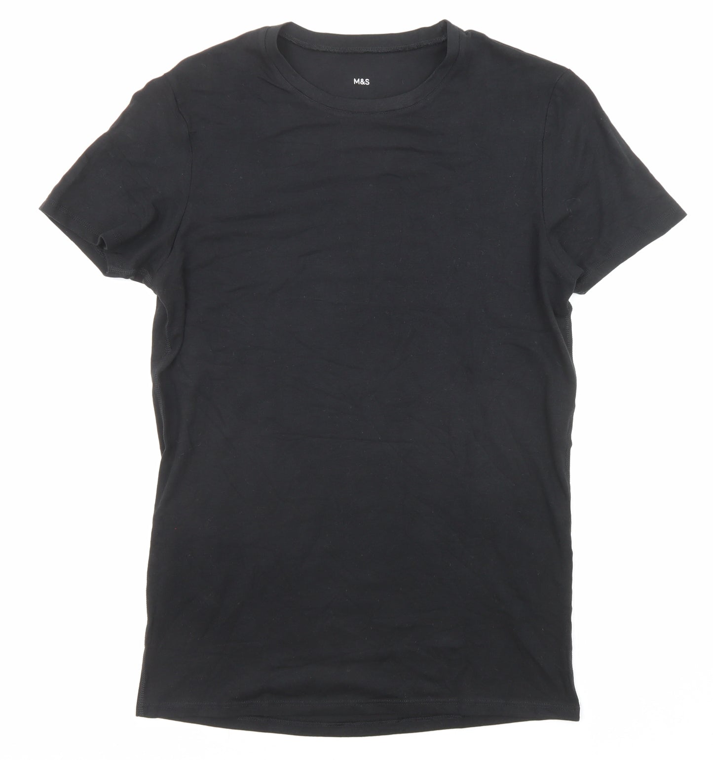 Marks and Spencer Mens Black Polyester T-Shirt Size S Crew Neck - Thermal