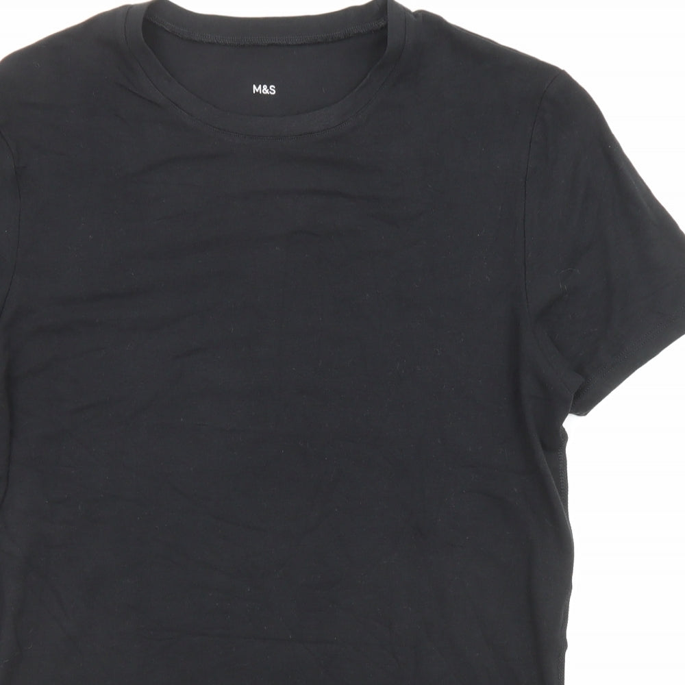 Marks and Spencer Mens Black Polyester T-Shirt Size S Crew Neck - Thermal
