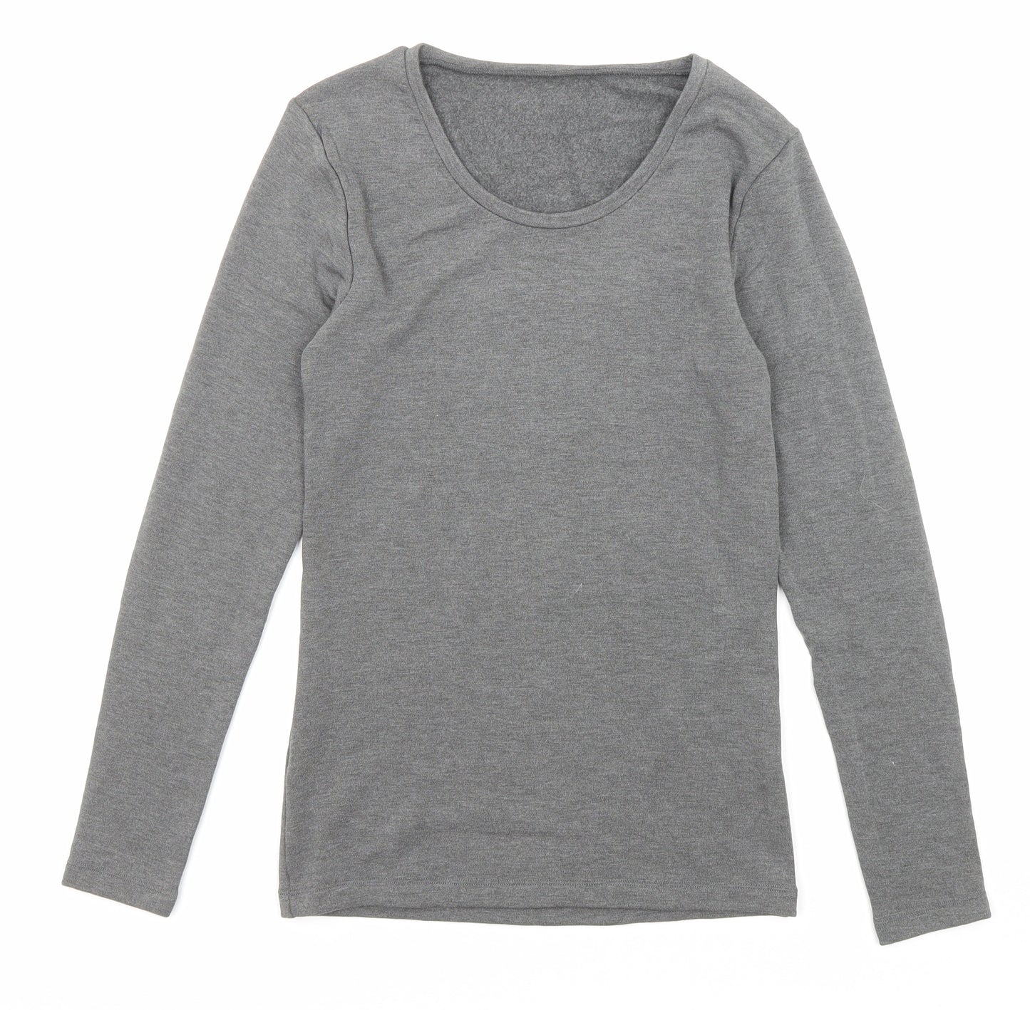 Marks and Spencer Womens Grey Herringbone Acrylic Basic T-Shirt Size 12 Round Neck - Thermal